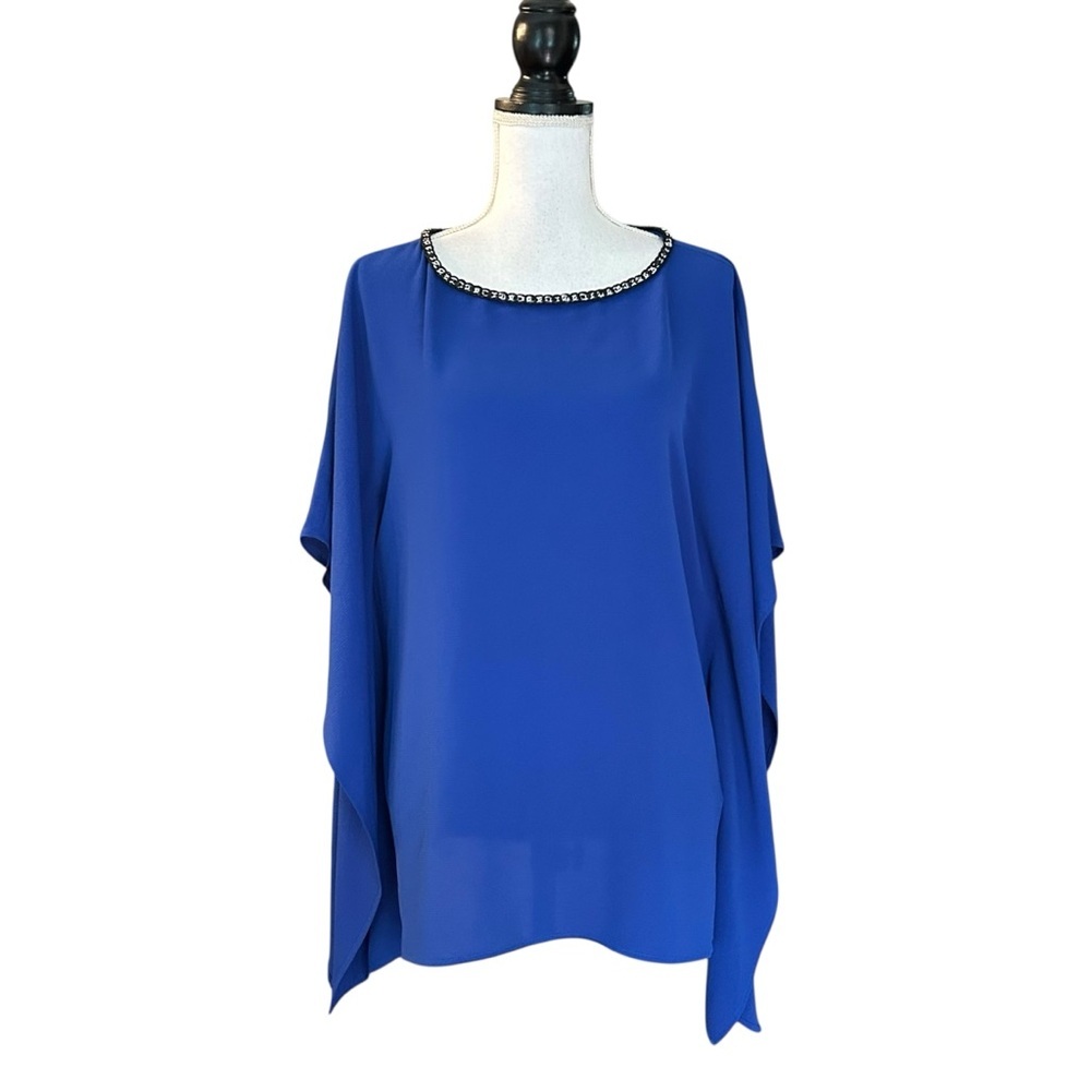 Michael Kors Batwing Jewel Neck Popover‎ Poncho Top Women’s SZ Small Medium Blue
